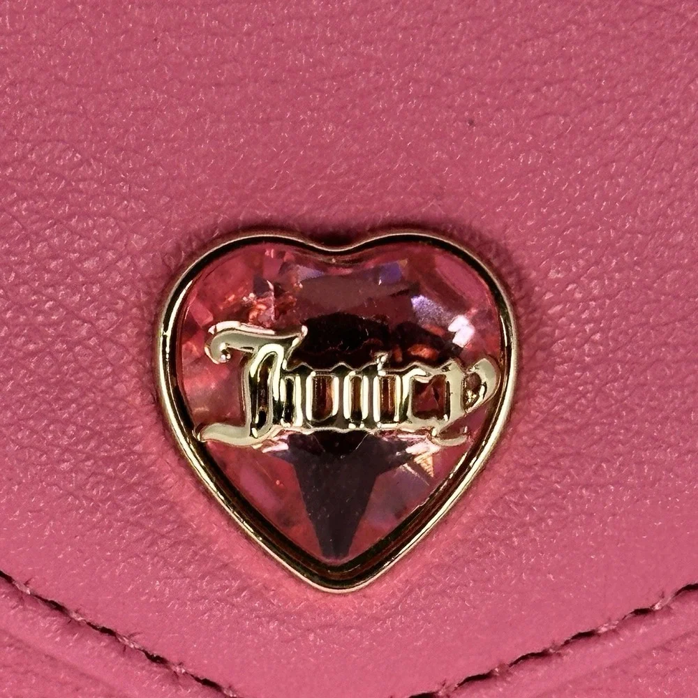 Juicy Couture Pink Mini Envelope Wallet Heart Charm Keychain Trifold NWT